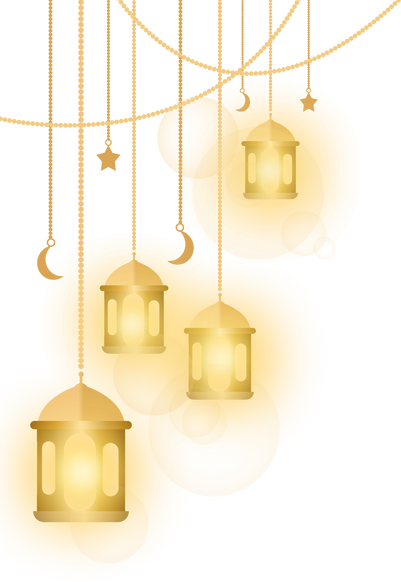 Islamic gold lantern decoration with bright light effect